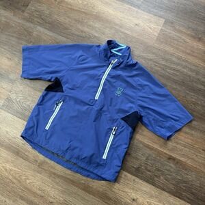 Zero Restriction Blue S/S 1/4 Zip Windshirt Men's Sz M Golf Preppy Course Logo